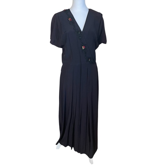 Vintage 80s Karen Alexander Black Victorian Gothic Maxi Dress 10 Embroidery Read - Picture 2 of 15